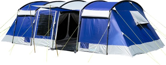 Skandika Montana 8 Sleeper Tent – Tunneltenten – 8 persoons familietent - Campingtent – Sleeper technology (2 tot 4 extra donkere slaapcabines) – Verduisterend - Ingenaaide tentvloer - Muggengaas – 700 x 310 x 200 cm (LxBxH) – Kamperen – blauw/wit van Skandika
