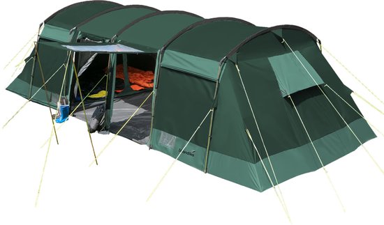 Skandika Montana 8 Tent – Tenten – Campingtent – Voor 8 personen – Tunneltent – 200 cm stahoogte – 2-4 Slaapcabines - Muggengaas – Familietent – 4 ingangen – 700 x 310 x 200 cm (LxBxH) - 5000 mm waterkolom – Outdoor, Camping – Kamperen – donkergroen van Skandika