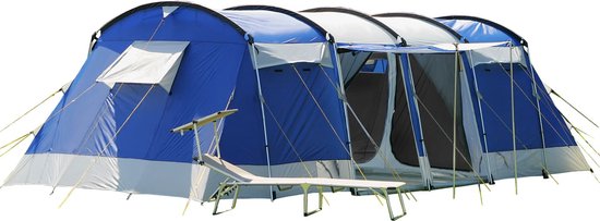 Skandika Montana 8 Tent – Tunneltenten – 8 persoons tent – Campingtent – 200 cm stahoogte – 2-4 Slaapcabines - Muggengaas – Familietent – 4 ingangen – 700 x 310 x 200 cm (L x B x H) - 5000 mm waterkolom – Outdoor, Camping – Kamperen – blauw van Skandika