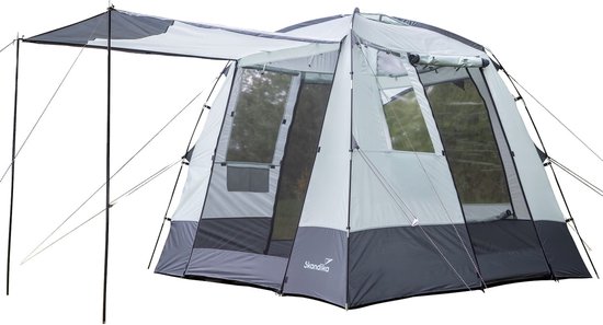 Skandika multifunctionele tent – Koepeltenten - 250 x 250 x 210 cm (LxBxH) - Kampeertent voor 3 personen, muggennet, vloer met klittenbandinlage, panoramavenster, luifel, 9.3 kg - Familietent, koepeltent, keukentent, tuinhuisje - grijs van Skandika