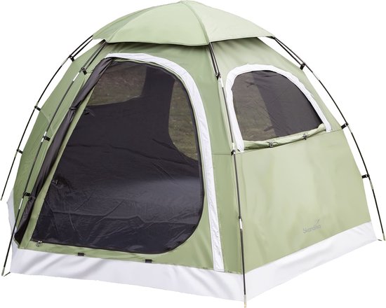 Skandika Namsos Sleeper Koepeltent – Koepeltenten - Sleeper technology (extra donkere slaapcabines) - Verduisterend - Tent 2 persoons, ingenaaide tentvloer, muggengaas, dubbele deuren, draagtas - Trekking, festival – 260x225x165 cm (LxBxH) - groen van Skandika