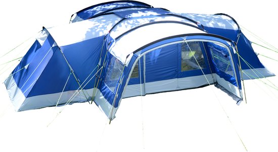 Skandika Nimbus Sleeper 12 Tent – Koepeltenten – 12 persoons familietent - Campingtent – Muggengaas – Sleeper technology (3 extra donkere slaapcabines) – Verduisterend - 760 x 630 x 215 cm (LxBxH) – Camping, Tuin – Kamperen – blauw/wit van Skandika