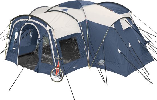 Skandika Nimbus Sleeper 8 Koepeltent - Koepeltenten – 8 persoons familietent – Campingtent – Muggengaas – Sleeper technology (extra donkere slaapcabines) – Verduisterend – 615 x 605 x 215 cm (LxBxH) – 5000 mm waterkolom – Kamperen – blauw/wit van Skandika
