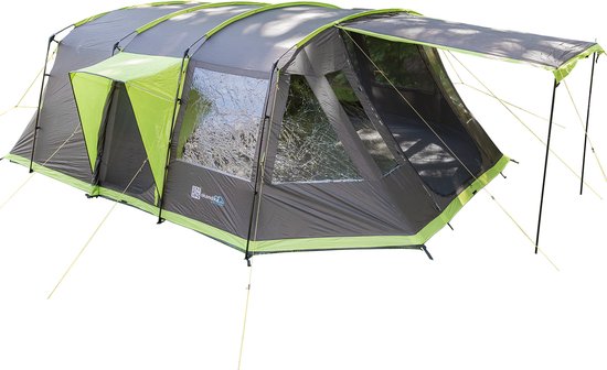 Skandika Nordland 4 Tent – Tenten – Tunneltent - Campingtent – Ingenaaide Tentvloer - Voor 4 personen – 200 cm stahoogte - Muggengaas – 1-2 slaapcabines – 580x320x200 cm (L x B x H) - 5000 mm waterkolom – Outdoor, Camping - Kamperen – antriciet/groen van Skandika