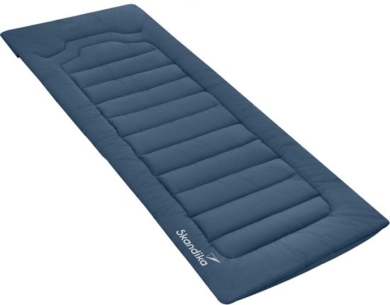 Skandika oplegmat voor ligbed – Slaapmat - Voor veldbed – Voor ligbed - Comfortabel, groot ligoppervlak, 223 x 76 cm, opvouwbaar – 5 cm dikte – Polyester – Inclusief draagtas - 1.35 kg - Voor op de camping, tenten, festival, thuis – blauw/navy van Skandika