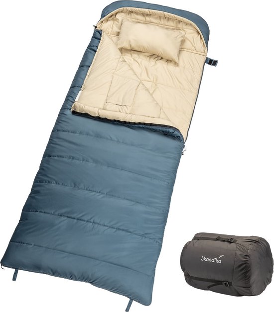 Skandika Oppdal Slaapzak – Dekenmodel slaapzakken – Unisex - Deken slaapzak voor volwassenen, 3 seizoenen, compact, licht, rechthoekig - tot 7 °C, 230 × 90 cm - Outdoor, kamperen, wandelen, logeren - blauw van Merkloos