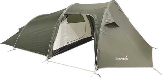 Skandika Oteren trekking tent – Tunneltenten – 3 persoons tunneltent, ultralicht, kleine pakmaat, waterdicht, 3000 mm waterkolom - 415 x 215 x 120 cm (LxBxH) – Kampeertent – Trekking, hiking wandelen, vissen – groen van Skandika