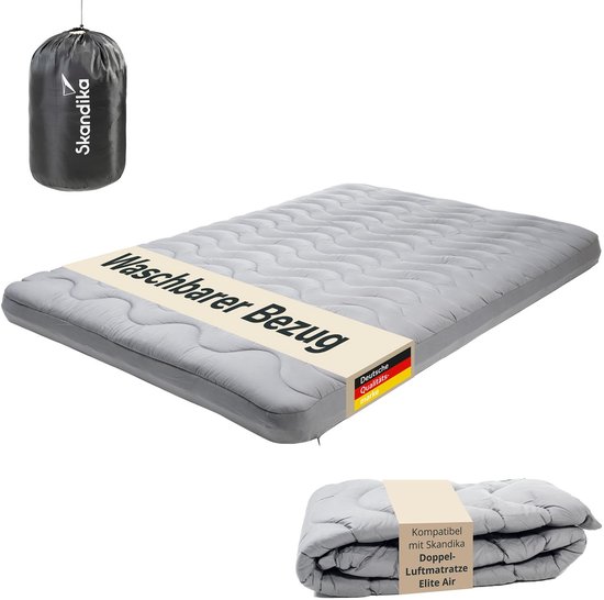 Skandika Overtrek voor Easy 3D Premium Flex/Elite Air - Topper voor slaapmat en luchtmatras, polyestervulling, warm, zacht, ademend, wasbaar, ritssluiting (Elite Air Double | 200 x 135 x 16) van Skandika