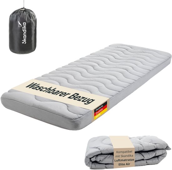Skandika Overtrek voor Easy 3D Premium Flex/Elite Air - Topper voor slaapmat en luchtmatras, polyestervulling, warm, zacht, ademend, wasbaar, ritssluiting (Elite Air Single, 200 x 75 x 16) van Merkloos