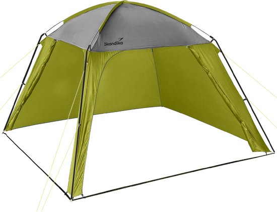 Skandika Paviljoen Tent – Koepeltenten – Voortent - Luifel – Zonnewering – Kampeerwoontent met geïntegreerde zijwanden - 3 x 3 m - Stahoogte 2,1 m - Voortent, douchetent, tuintent, zonnescherm, windscherm – Outdoor – Camping – Kamperen - groen van Skandika