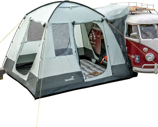 Skandika Pitea Bus Tent – Koepeltenten – 4 persoons tent voor mini bus of van – Campingtent – Muggengaas – 225 cm stahoogte – 3m x 3m – 3000 mm waterkolom – Vrijstaand, ingenaaide tentbodem – Outdoor, Camping – Kamperen – groen/grijs van Skandika