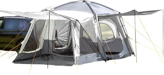 Skandika Pitea XL CROSS Tent – Koepeltenten - Autotent – Campingtent voor SUV, Caddy, Auto, CUV - Voor max. 4 personen – vrijstaand – met/zonder slaapcabine – Max. stahoogte 230 cm – 3000mm waterkolom - 475 x 290 x 230 cm (LxBxH) – Kamperen - grijs van Skandika