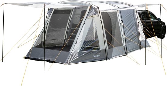 Skandika Pitea XL UP Tent – Koepeltenten - Autotent – 4 persoons campingtent voor SUV, Caddy, Auto, CUV – vrijstaand – met/zonder slaapcabine – Max. stahoogte 200 cm – Waterdicht met 3000mm waterkolom - 515 x 300 x 200 cm (LxBxH) – Kamperen - grijs van Skandika