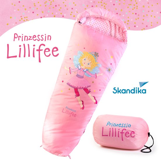 Skandika Prinzessin Lillifee Kinderslaapzak - Slaapzakken – Slaapzak kinderen - Polyester, luxe kwaliteit, comfortabele hoofdgedeelte, draagtas meegeleverd, tot -12°C - 170 x 70 cm – 900 gram - Kampeerslaapzak – Max. Lichaamslengte 140 cm - roze van Skandika