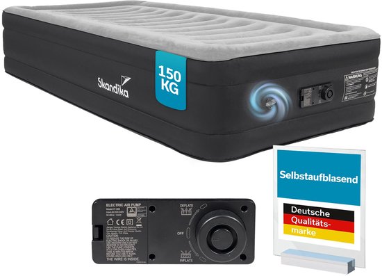 Skandika Sveja Single luchtmatras - opblaasbaar matras, voor 1 persoon, zelfopblazend met pomp, 199 x 102 x 40 cm, 150 kg belastbaar, met draagtas, luchtmatras, tent, camping van Merkloos