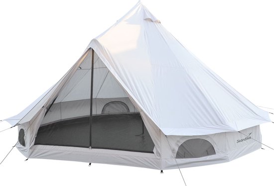 Skandika Tipi 500 Oxford recycelt Tent – Tipitenten – Tipi met schoorsteenopening - Brandvertragend materiaal, 10 personen, 3000 mm waterkolom, ingenaaid grondzeil, muggengaas - Glamping tent, festivaltent – 500 x 300 cm (diameter x hoogte) – beige van Skandika