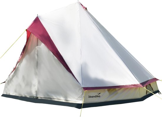 Skandika Tipi Comanche 400 tent – Tipi – Teepee – Campingtent – Voor 8 personen – Muggengaas – 250 cm stahoogte – Uitneembare Tentvloer – 3000mm waterkolom – Indische tent, Partytent, Festivaltent, Outdoor, Camping, Tuin – Kamperen – beige/burgundy van Skandika