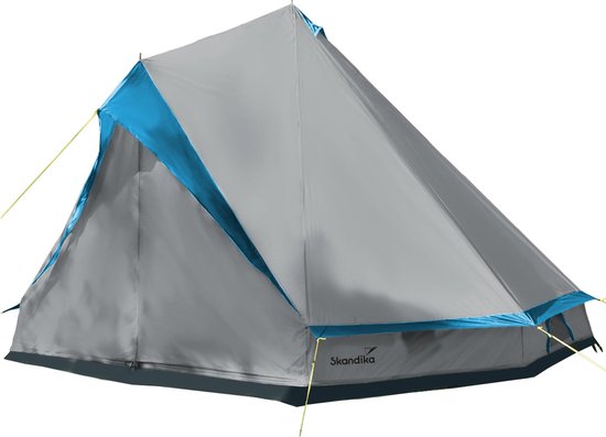 Skandika Tipi Comanche 400 Tent – Tipi-tenten – Teepee – 8 persoons campingtent – Muggengaas – 250 cm stahoogte – Uitneembare Tentvloer – 3000 mm waterkolom – Indische tent, Partytent, Festivaltent, Outdoor, Camping, Tuin – Kamperen – grijs/turquoise van Skandika