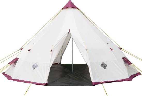 Skandika Tipi Kota 550 Tent – Tipi-tenten – 12 persoons campingtent – Verwijderbaar tentvloer – Muggengaas – 300 cm stahoogte – 550 cm diameter – Indische tent, Partytent, Festivaltent – Outdoor, Camping, Tuin – Kamperen - beige/burgundy van Skandika