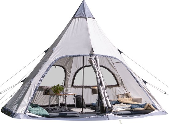 Skandika Tipi tent Lavvu 460 Protect - Tent voor 6 personen, 3 m stahoogte, vastgenaaide tentvloer, 3000 mm waterkolom, UV 50+, festivaltent, indianentent, familietent | Outdoor, kamperen, glamping van Merkloos