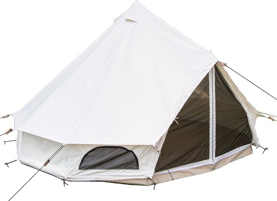 Skandika Tipii 500 Canvas Tent – Tipi Tent – Familietent - Campingtent – Voor 10 personen – Muggengaas – 300 cm stahoogte – 500 cm diameter – 4000 mm waterkolom  – Indische tent, Partytent, Festivaltent – Outdoor, Camping, Tuin – Kamperen – wit van Skandika