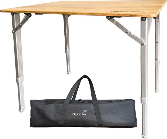 Skandika Tolja Kampeertafel van Bamboe – Campingtafels – Opvouwbare tafel, 3 standen in hoogte verstelbaar, compact, aluminum, bamboe, weerbestendig, UV-bestendig – 65 x 50 x 45/52/65 cm (LxBxH) - Inklapbare tafel voor Camping, Tuin, Balkon - bamboe van Skandika