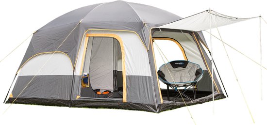 Skandika Tonsberg Tent – Tunneltenten – 5 personen – 4.000 mm waterkolom – Ventilatie dankzij uitneembare buitentent – Afgedichte naden – Luifel tent - 220 cm stahoogte – Muggengaas bij alle ingangen en ramen – 420 x 300 x 220 cm (LxBxH) – grijs van Merkloos