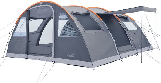 Skandika tunneltent Gotland 6 Protect - Camping tent voor 6 personen, vast ingenaaide tentvloer, waterkolom 5000 mm, met zonnedak en kabeldoorvoer | Tenten, familietent, kampeertent