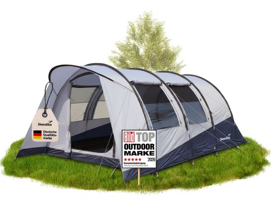 Skandika tunneltent Isken 5 Sleeper Protect - Kampeertent voor 5 personen, muggengaas, vastgenaaide bodem, verduisterde slaapcabine, waterdicht 3000 mm waterkolom | tent voor camping, festival, outdoor