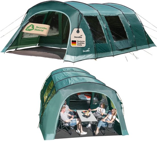 Skandika tunneltent Kaupanga 6 Protect - XL familietent voor 6 personen, waterdicht, 3000 mm waterkolom, donkere slaapcabine, 210 cm stahoogte, voortent | grote kampeertent, festivaltent voor 6 personen van Merkloos