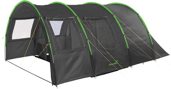 Skandika tunneltent Kemi voor 4 personen - Kampeertent, 2 slaapcabines, 2 m stahoogte, waterdicht, 3000 mm waterkolom, voorwand verplaatsbaar, voortent | Kampeertent, familietent (antraciet/groen) van Merkloos