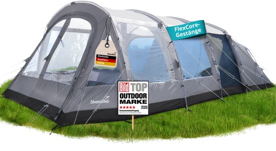 Skandika tunneltent Svalgard 6 Sleeper Protect XL - Kampeertent voor 6 personen, FlexCore-stokken, verduisterde slaapcabine, 5000 mm waterkolom, 210 cm stahoogte, klein pakvolume, familietent, camping