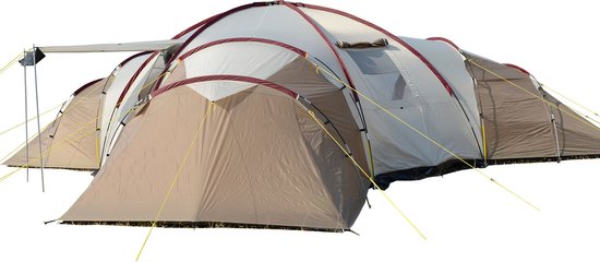 Skandika Turin Tent – Tenten – Familietent - Campingtent – Tent 12 persoons – Koepeltent – Muggengaas – 3 slaapcabines - 200 cm stahoogte – Stalen stangen – 3000 mm waterkolom – Outdoor, Camping, Tuin – Kamperen – beige/bruin van Skandika