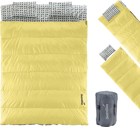 Skandika tweepersoons slaapzak IJsland Double | slaapzak 2 personen 3 seizoenen, met/zonder molton, katoen, kussen, 220 x 150 cm, kan gebruikt worden als eenpersoons slaapzak | deken slaapzak familie slaapzak van Skandika