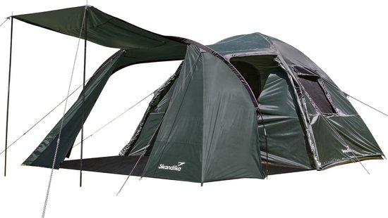Skandika Västervik 5 Koepeltent – Koepeltenten - NIEUW model 2024, 5-persoons kampeertent met vestibule, ingenaaid grondzeil, waterdicht, 3000 mm waterkolom, 3 ingangen – 335 x 457 x 195 cm (LxBxH) - Familietent - donkergrijs van Skandika