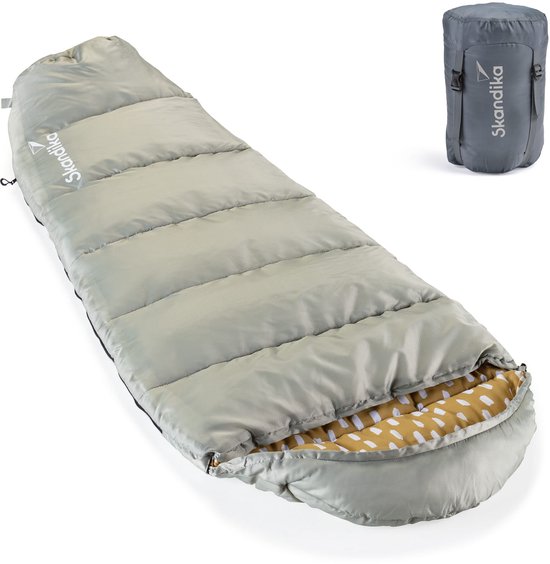 Skandika Vegas Junior Slaapzak – Mummieslaapzakken – Slaapzakken kinderen – Zachte binnenvoering, waterafstotend - 170x70 cm – Draagtas meegeleverd - Comfortbereik 12 tot 3°C - Max. Lichaamslengte 140 cm - Outdoor kampeerslaapzak – grijs