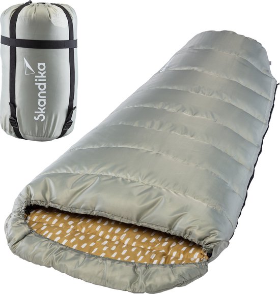 Skandika Vegas-R XXL Slaapzak - Mummieslaapzakken - Slaapzakken volwassen – Maat XXL – Mummie slaapzak - Unisex - Katoen, luxe kwaliteit, koppelbaar, 3 seizoenen, 220 x 110 cm, -12° tot -15°C, Outdoor kampeerslaapzak – Ritssluiting rechts - grijs van Skandika