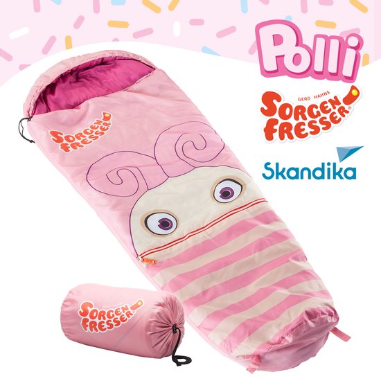 Skandika Zorgeneter Polli Kinderslaapzak – Mummieslaapzakken – Slaapzak kinderen - Polyester, luxe kwaliteit, comfortabele hoofdgedeelte, draagtas meegeleverd, tot -12°C - 170 x 70 cm - Outdoor kampeerslaapzak – Max. Lichaamslengte 140 cm - roze van Skandika