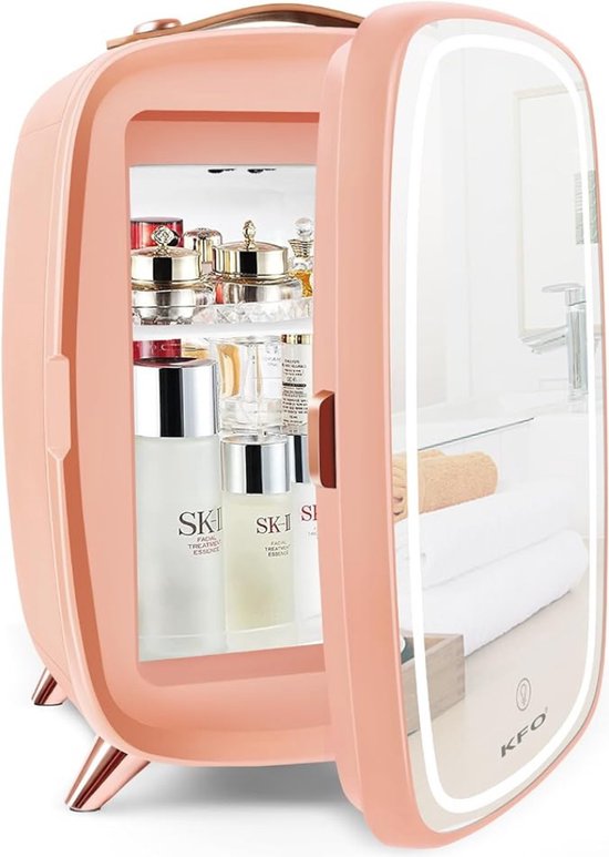 Skincare Beauty Fridge - Mini Koelkast - Minibar - 6 Liter - Slaapkamer - Stijlvol - Met LED Spiegel - Flamingo
