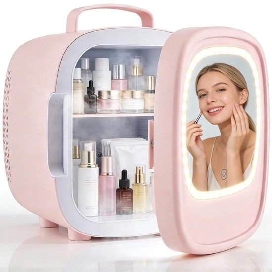Skincare Koelkast - Mini Koelkast Slaapkamer - Cosmetische Koelkast - 6L Koelkast - LED Spiegel Koelkast - Draagbaar - Koelen En Verwarmen - AC/DC - Huidverzorging Koelkast - Beauty Koelkast