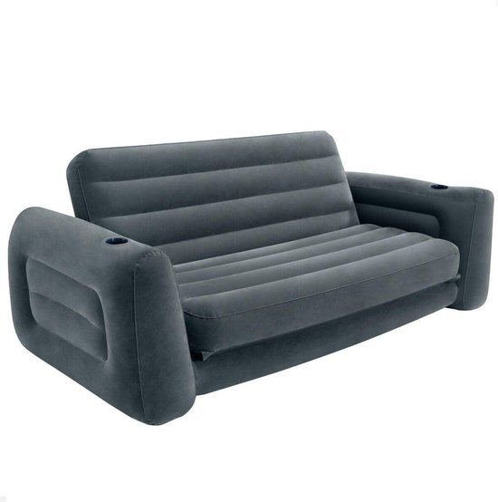 Slaapbank 66552 - formaat 203 x 231 x 66 cm - comfortabel - grijze stof Opblaasbare zetel van Merkloos