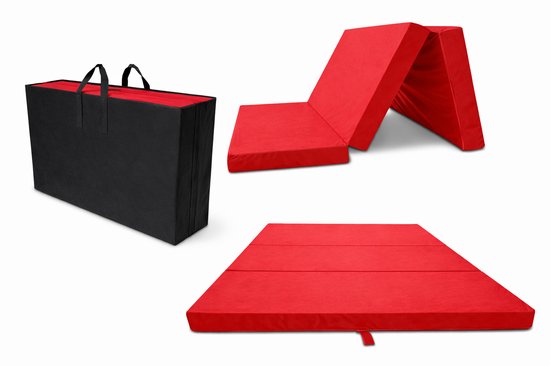 Slaapmat 2 Persoons 200 x 120 x 10 cm – Opvouwbaar Campingmatras met Draagtas – Dikke Ligmat voor Camping, Tent en Logeren, rood van Merkloos