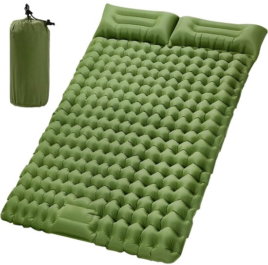 Slaapmat 2 persoons - Zelfopblazend door Ingebouwde Voetpomp - Slaapmatje - Camping Matras - Camping Bedje - Opvouwbaar Logeer Matras - Luchtbed - Luchtmatras - 2 Persoons - Groen