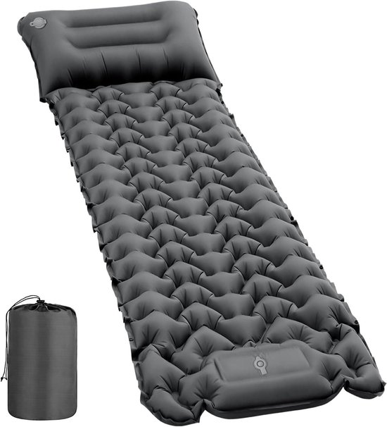 Slaapmat Camping - Luchtbed Backpacken - Kamperen Buiten - Ingebouwde Voetpomp - 79 x 25 x 8.1 cm - Grijs