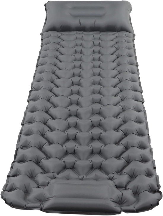 Slaapmat Camping - Opblaasbaar Matras - Buiten Ontspannen - Voetpomp Inflatie - 196 x 68 cm - Grijs van Merkloos