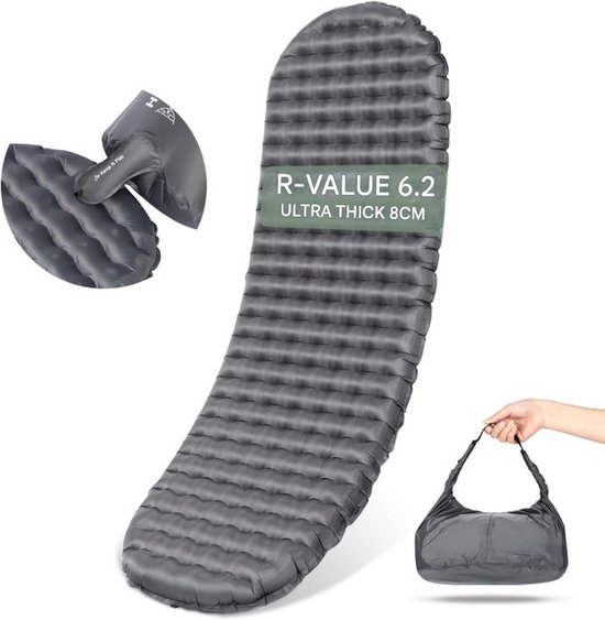 Slaapmat - Campingmat - Camping Matras - Ultralicht - Opblaasbaar - Kleine Verpakkingsmaat - voor 4 Seizoenen - Camping - Buiten - Wandelen - 187 x 64 x 8 cm - Grijs van Merkloos