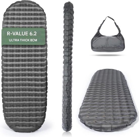 Slaapmat - Campingmat - Camping Matras - Ultralicht - Opblaasbaar - Kleine Verpakkingsmaat - voor 4 Seizoenen - Camping - Buiten - Wandelen - 198 x 64 x 8 cm - Grijs van Merkloos