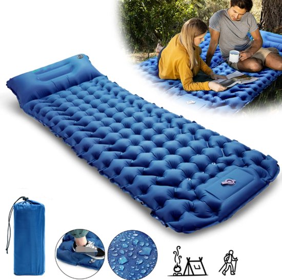 Slaapmat, campingslaapmat, ultralichte outdoorslaapmat, supergemakkelijk op te blazen, ingebouwde voetpomp, inclusief kussen, waterdicht en opvouwbaar. van Merkloos