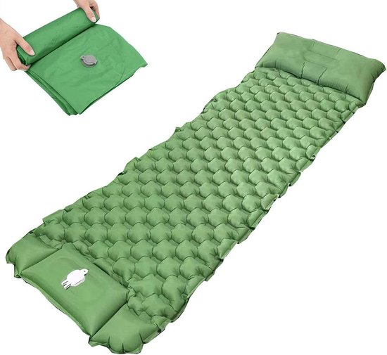Slaapmat - Kampeer Accessoire - Buiten Slapen - Ingebouwde Voetpomp - 198 x 58 cm - Groen