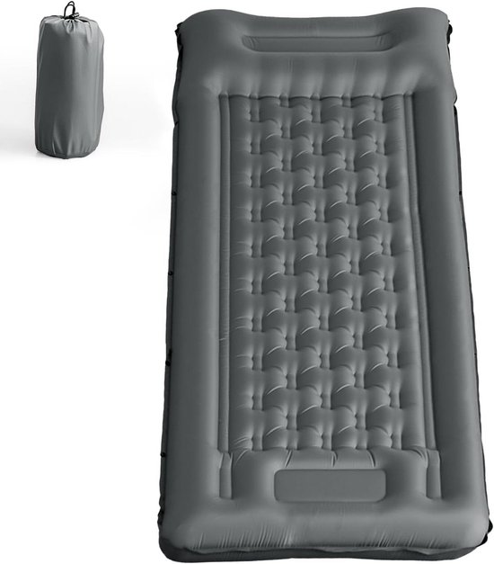 Slaapmat - Kampeeraccessoire - Outdoor slapen - Zelfopblazend met voetpomp - 12 cm dik - Grijs
